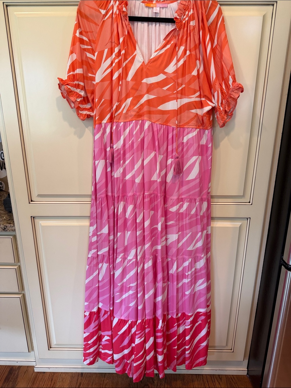 Tiered Maxi Dress in Pink & Orange Colorblock
